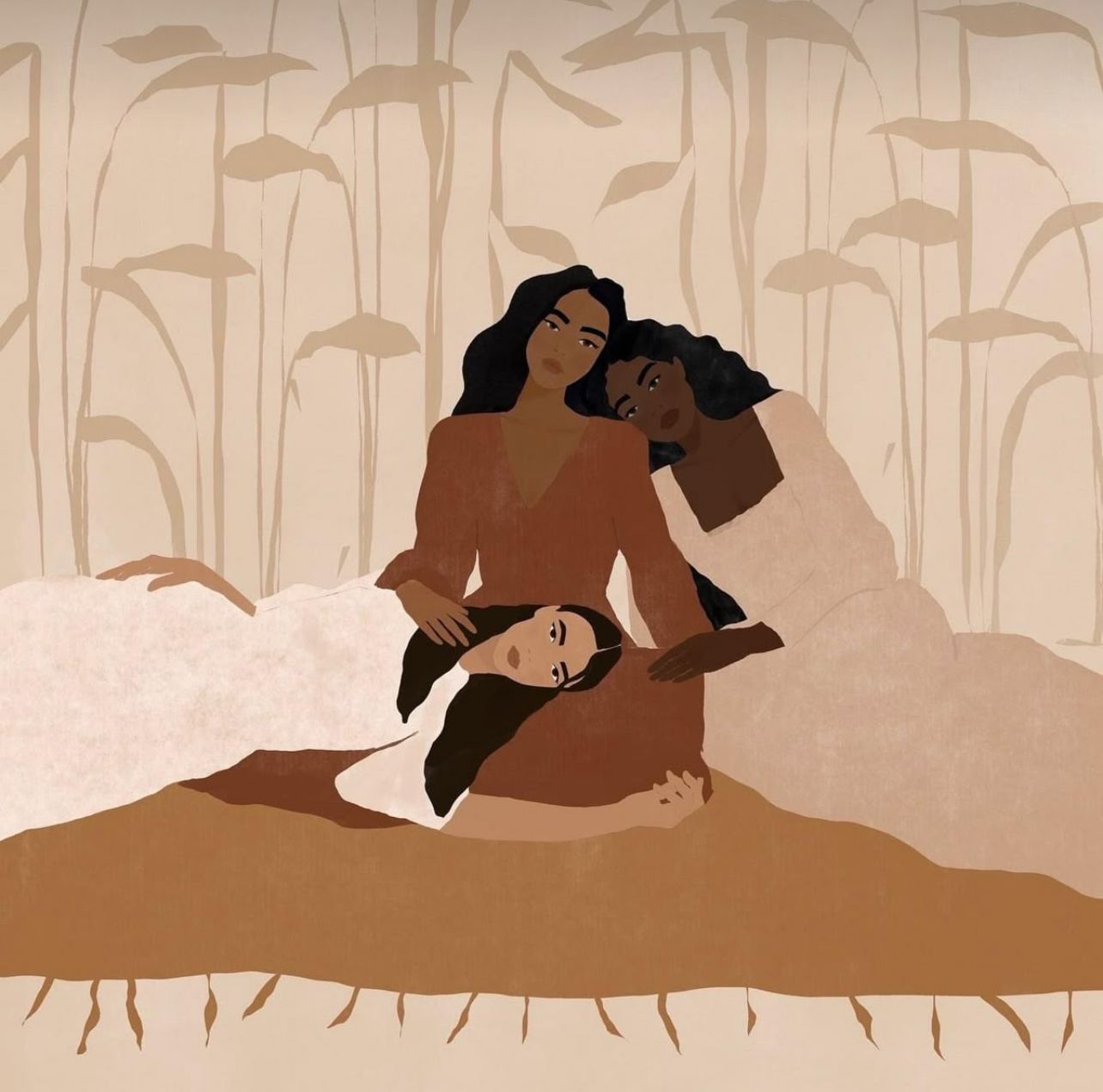 Mother and daughter on charpai — hair oiling ritual