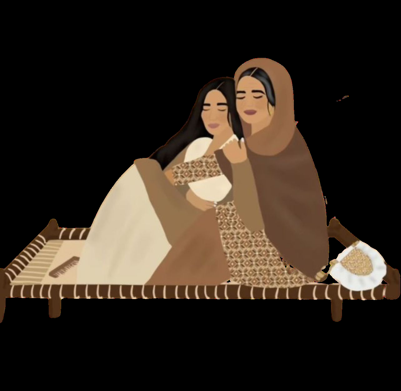 Illustration — a mother passing hair care wisdom to her daughter